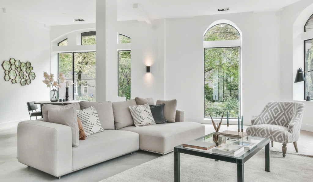 modern living room depicting comfortable living with wet underfloor heating