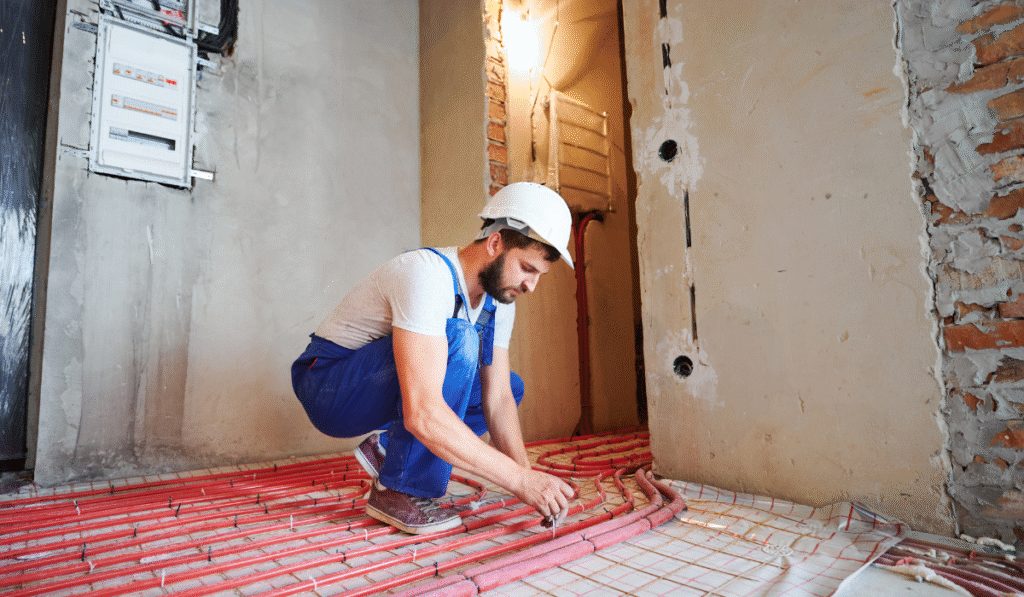 wet underfloor heating installation