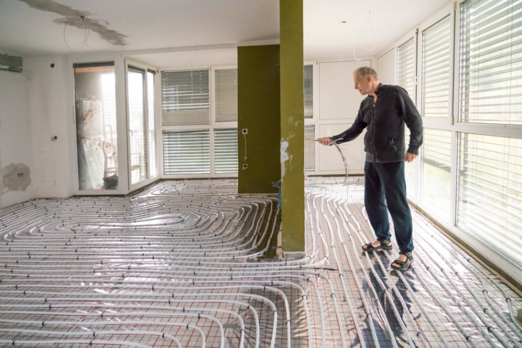 underfloor heating installation in progress